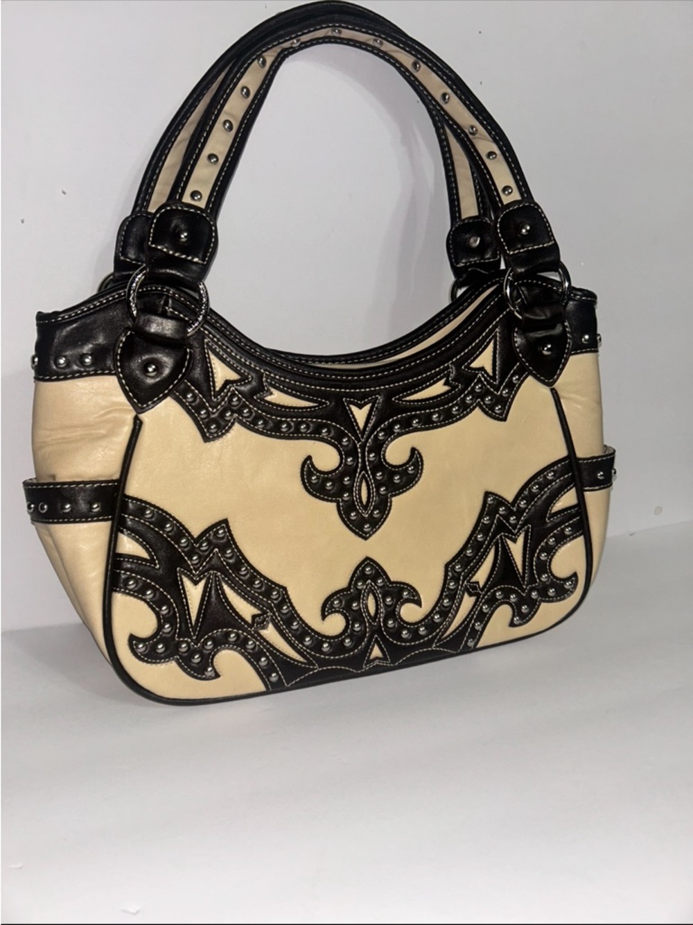 Montana West Leather Embellished  - Conceal & Carry Cream & Black Shoulder Bag